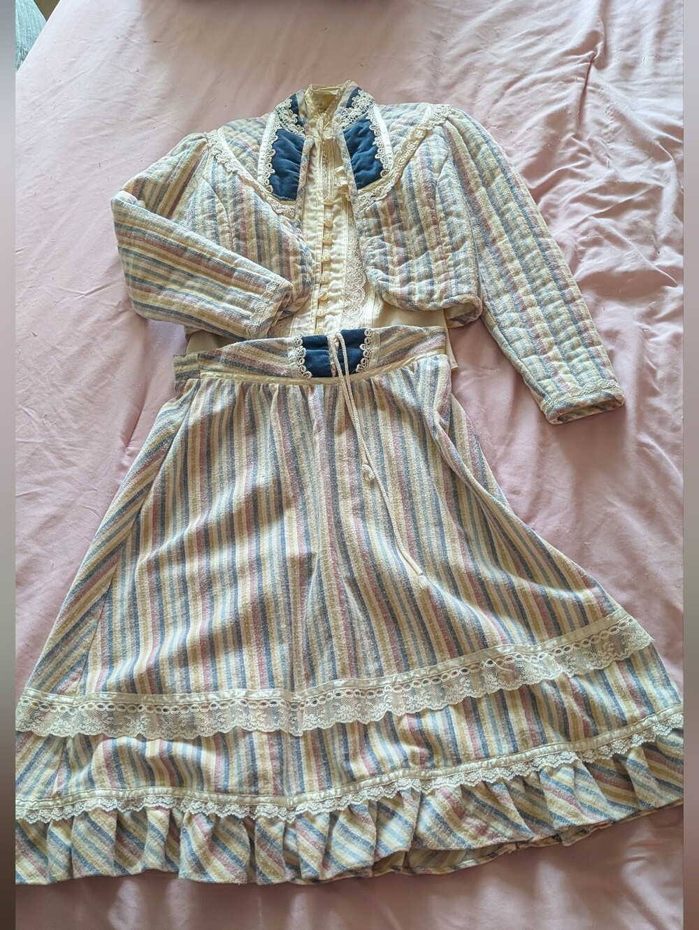 Gunne Sax Jeunes Filles Girls' Pastel Striped Skirt with Cropped Jacket & Blouse